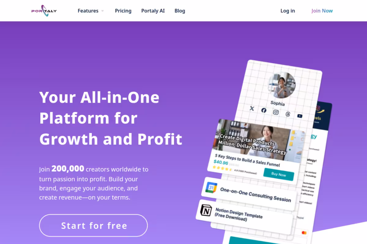Portaly homepage screenshot