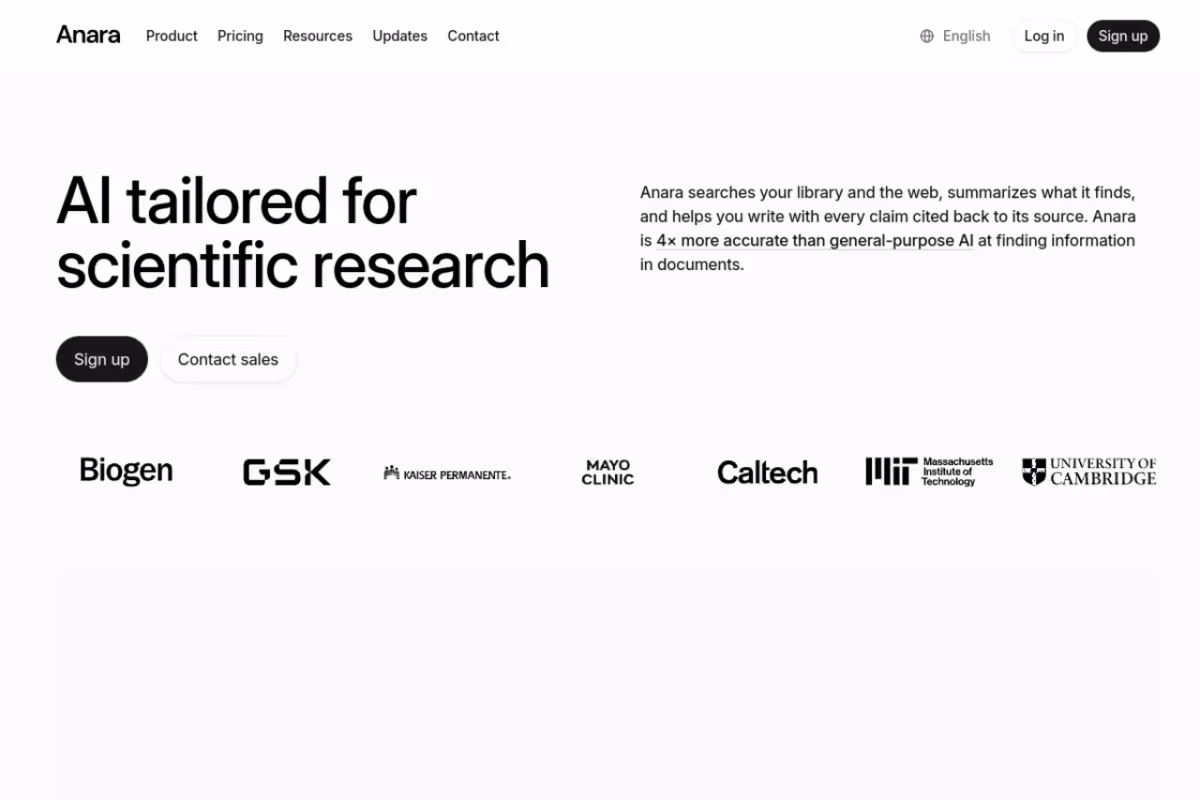 Anara homepage screenshot