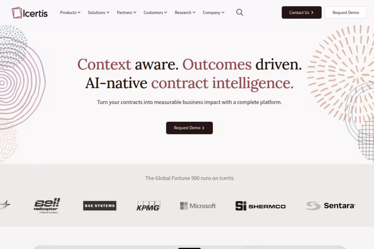 Icertis homepage screenshot