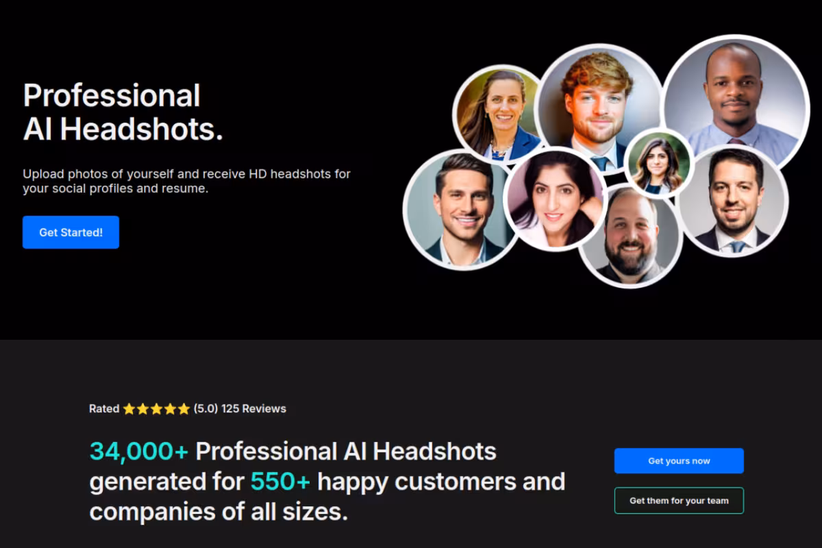 Entre Headshots homepage screenshot