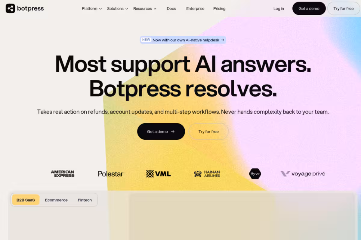 Botpress homepage screenshot
