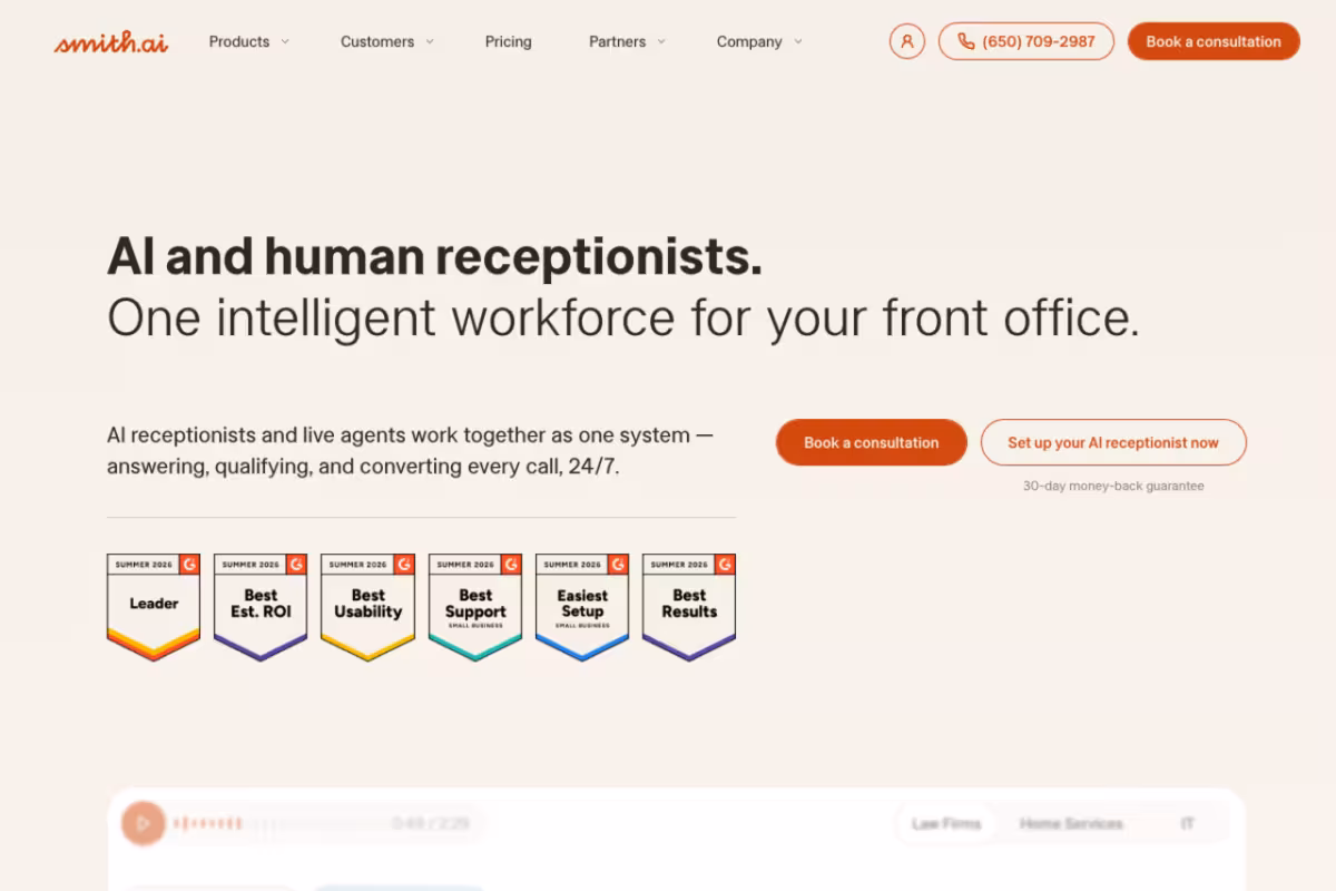 Smith.ai homepage screenshot