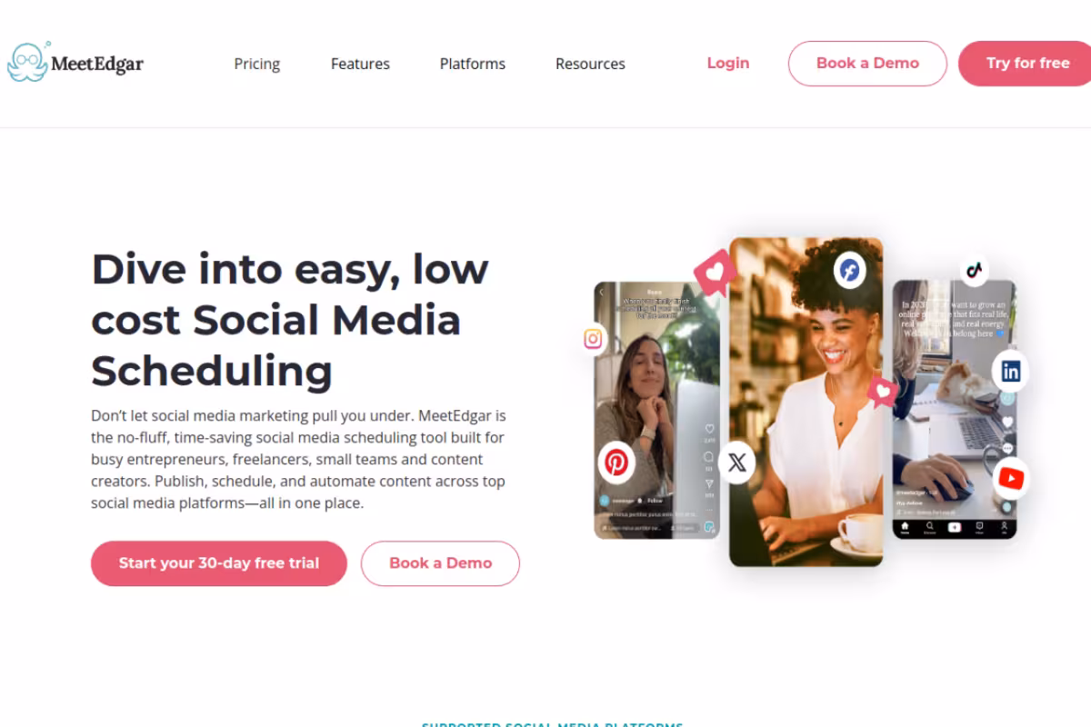 MeetEdgar homepage screenshot