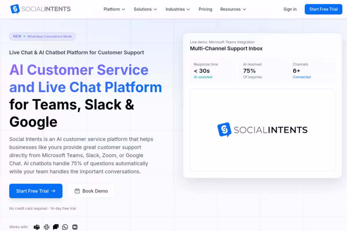 Social Intents homepage screenshot