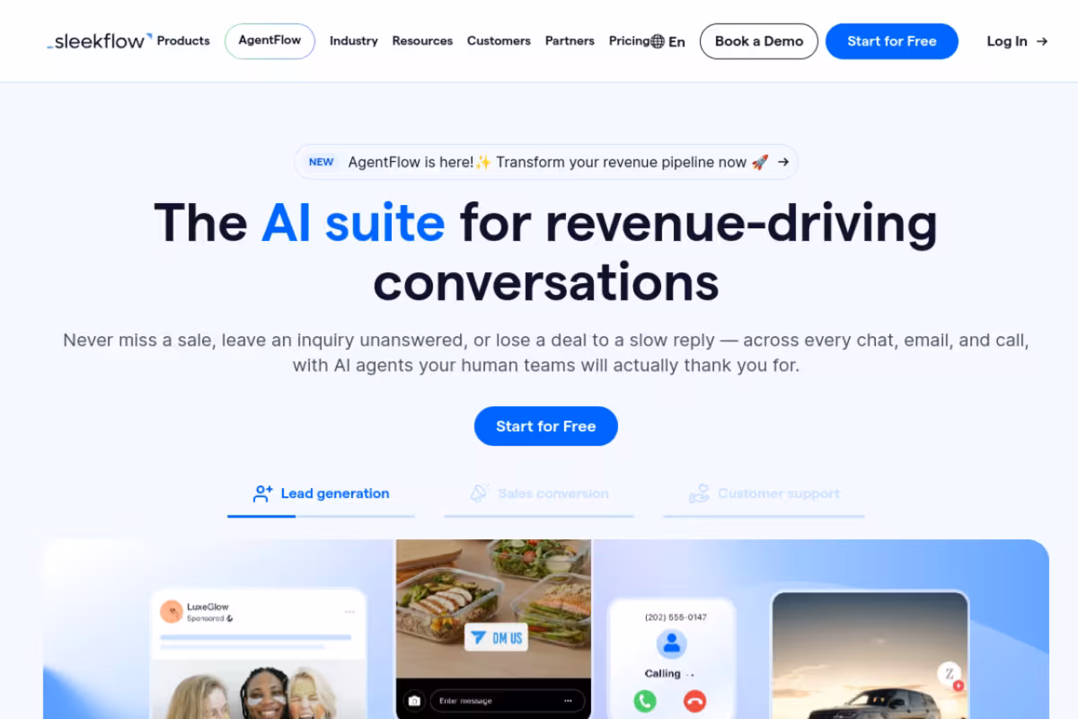 SleekFlow homepage screenshot