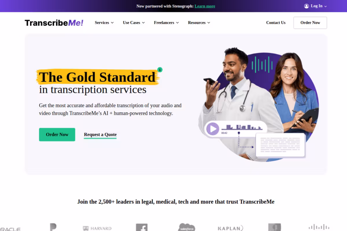 TranscribeMe.com homepage screenshot