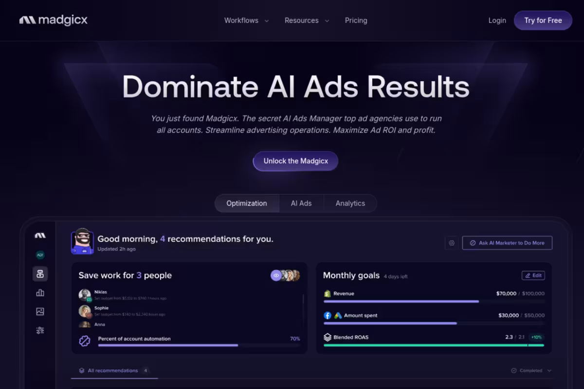 Madgicx homepage screenshot