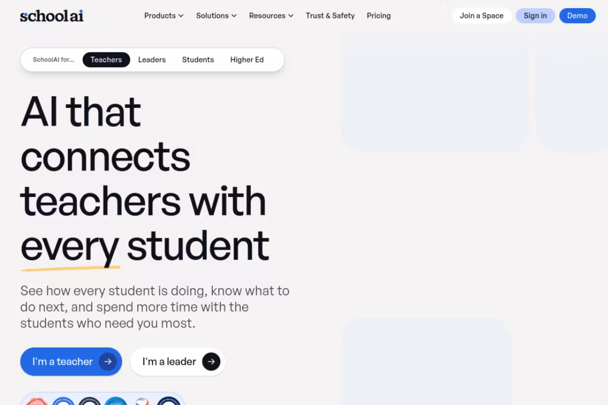SchoolAI homepage screenshot
