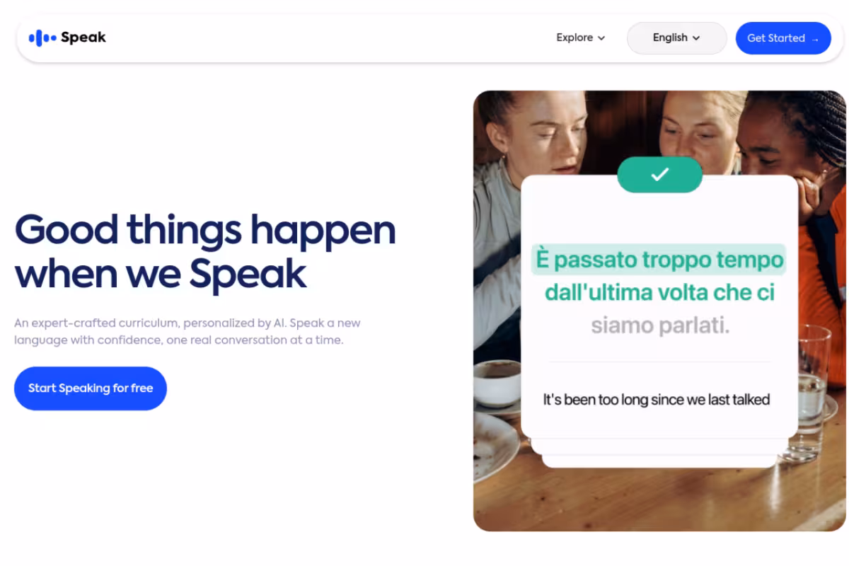 Speak.com homepage screenshot