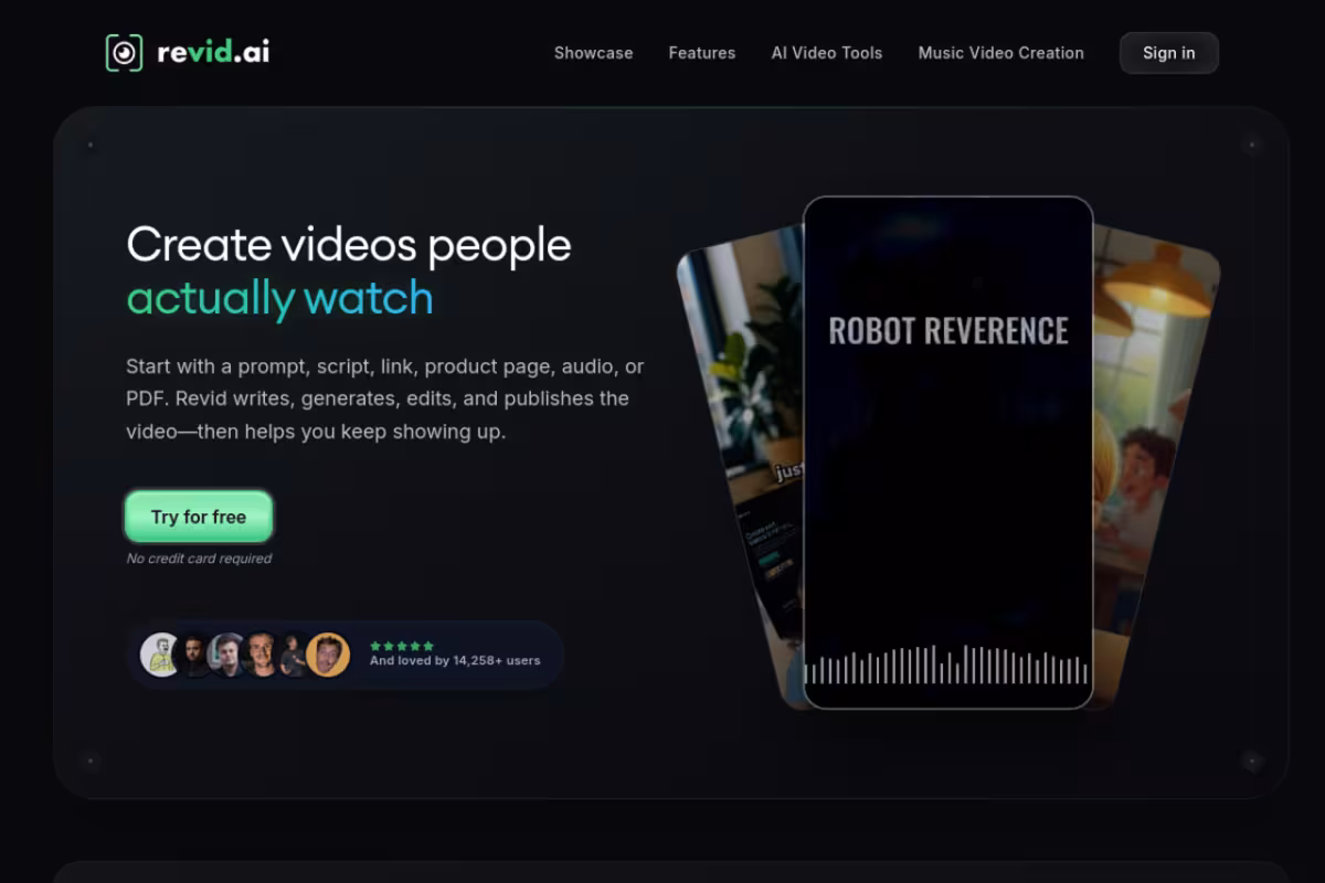 Revid homepage screenshot