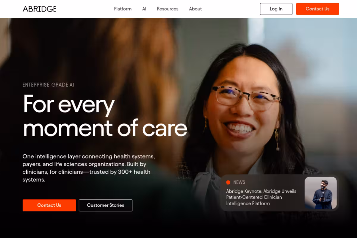 Abridge homepage screenshot