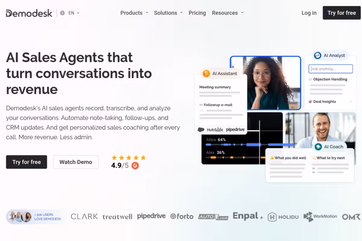 Demodesk homepage screenshot