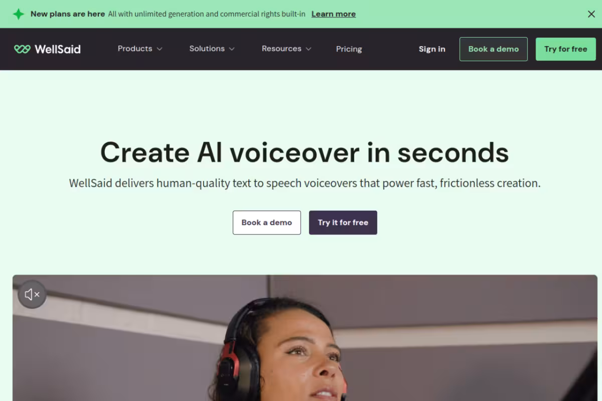 Wellsaid homepage screenshot