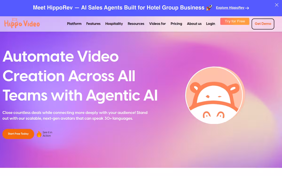 Hippo Video homepage screenshot