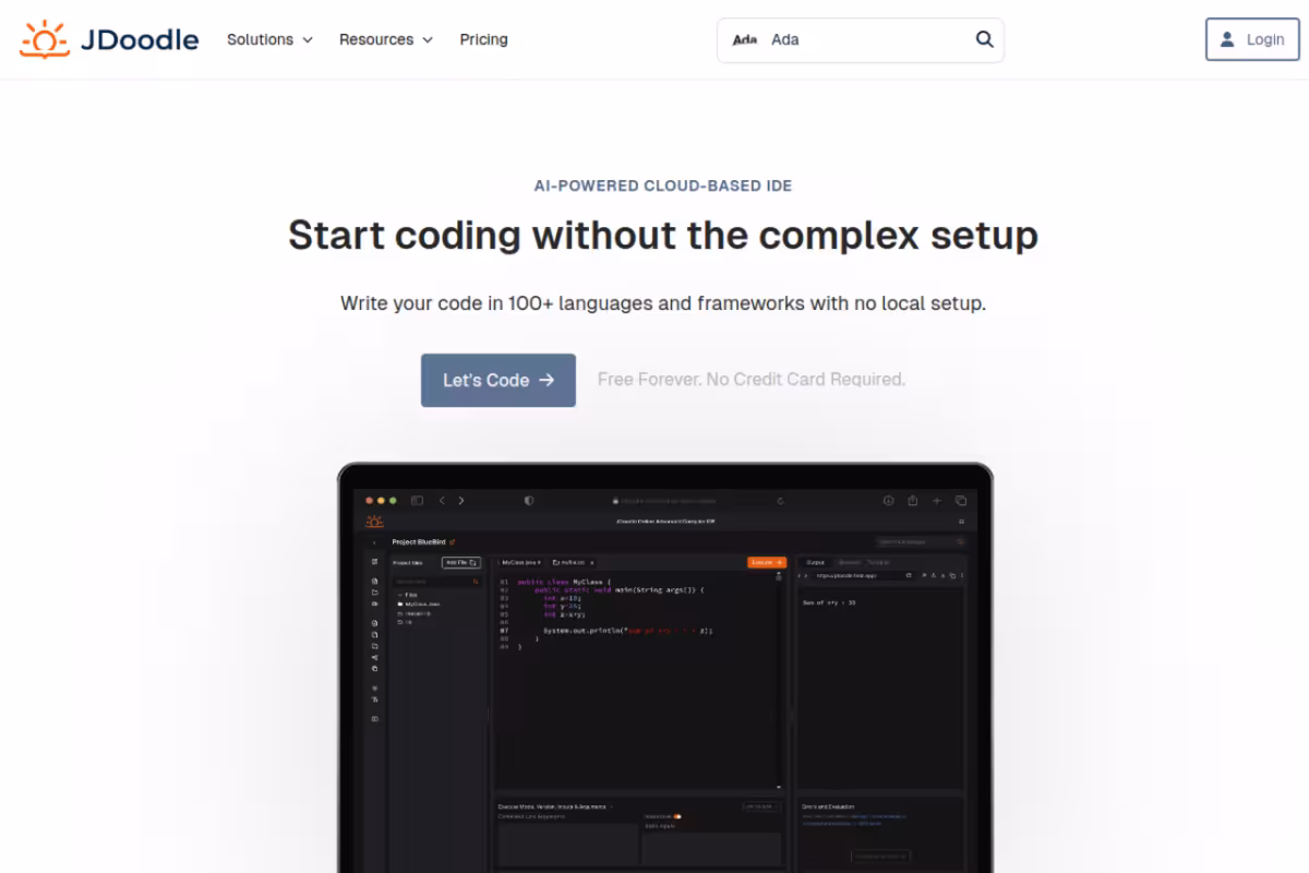 JDoodle homepage screenshot