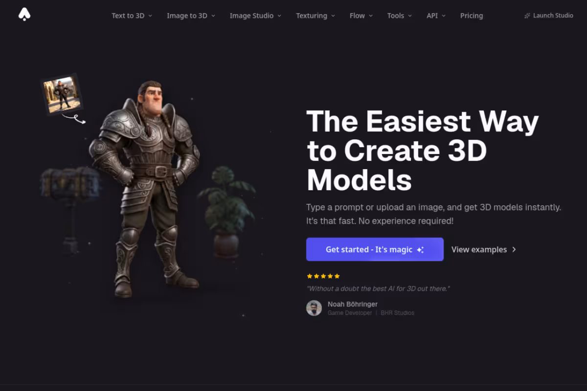 3D AI Studio homepage screenshot
