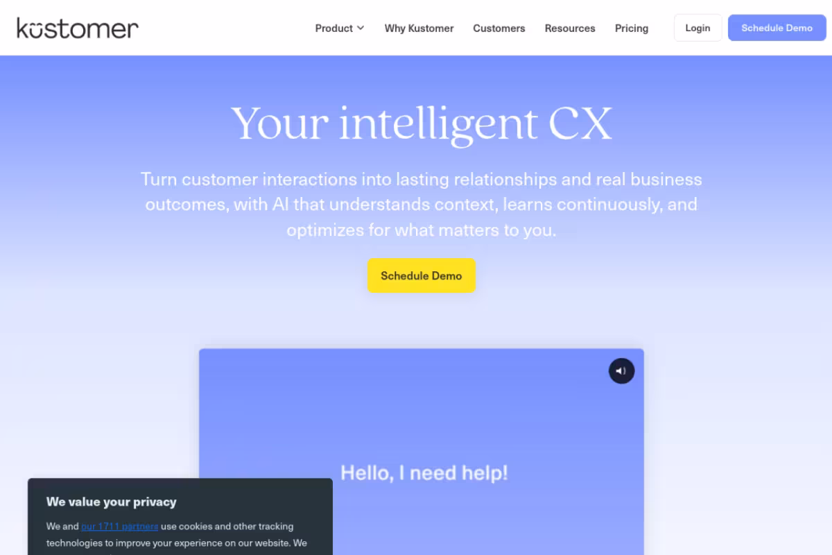 Kustomer homepage screenshot