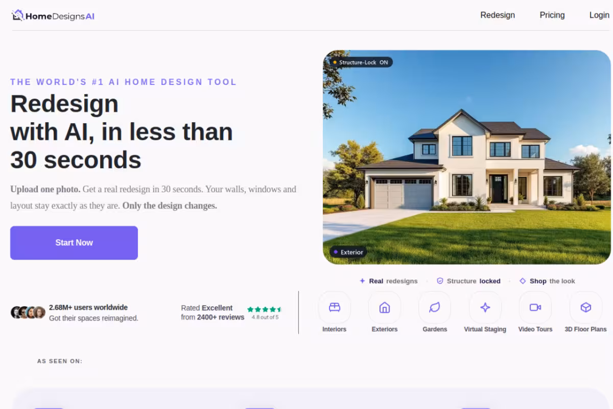 HomeDesignsAI homepage screenshot