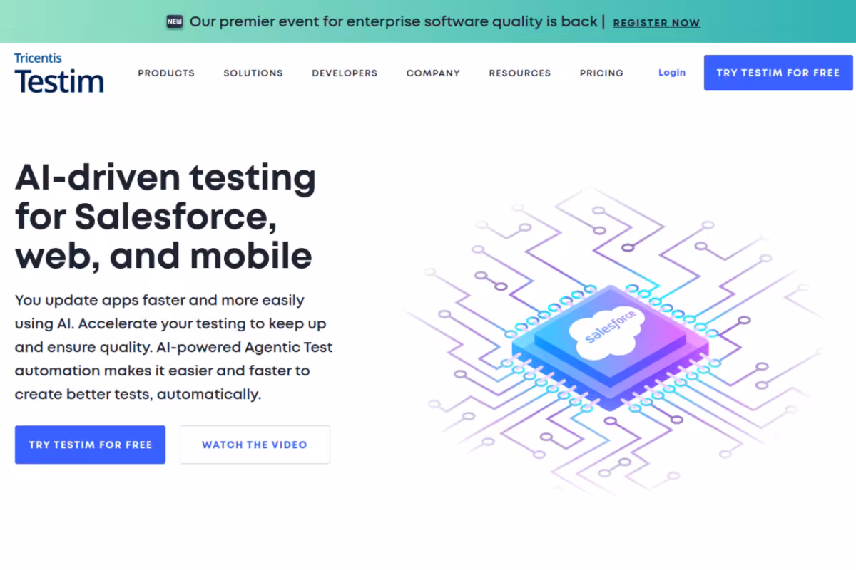 Testim homepage screenshot