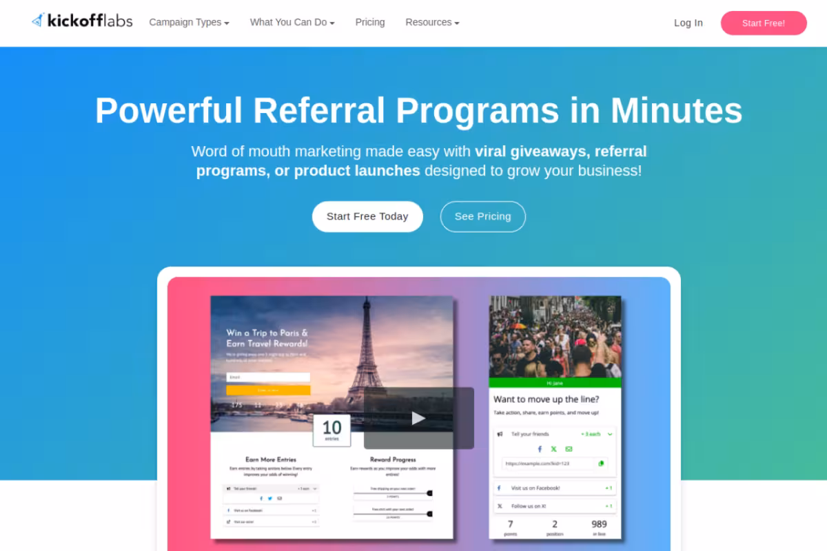 KickoffLabs homepage screenshot
