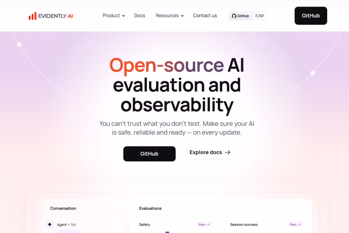 EvidentlyAI homepage screenshot