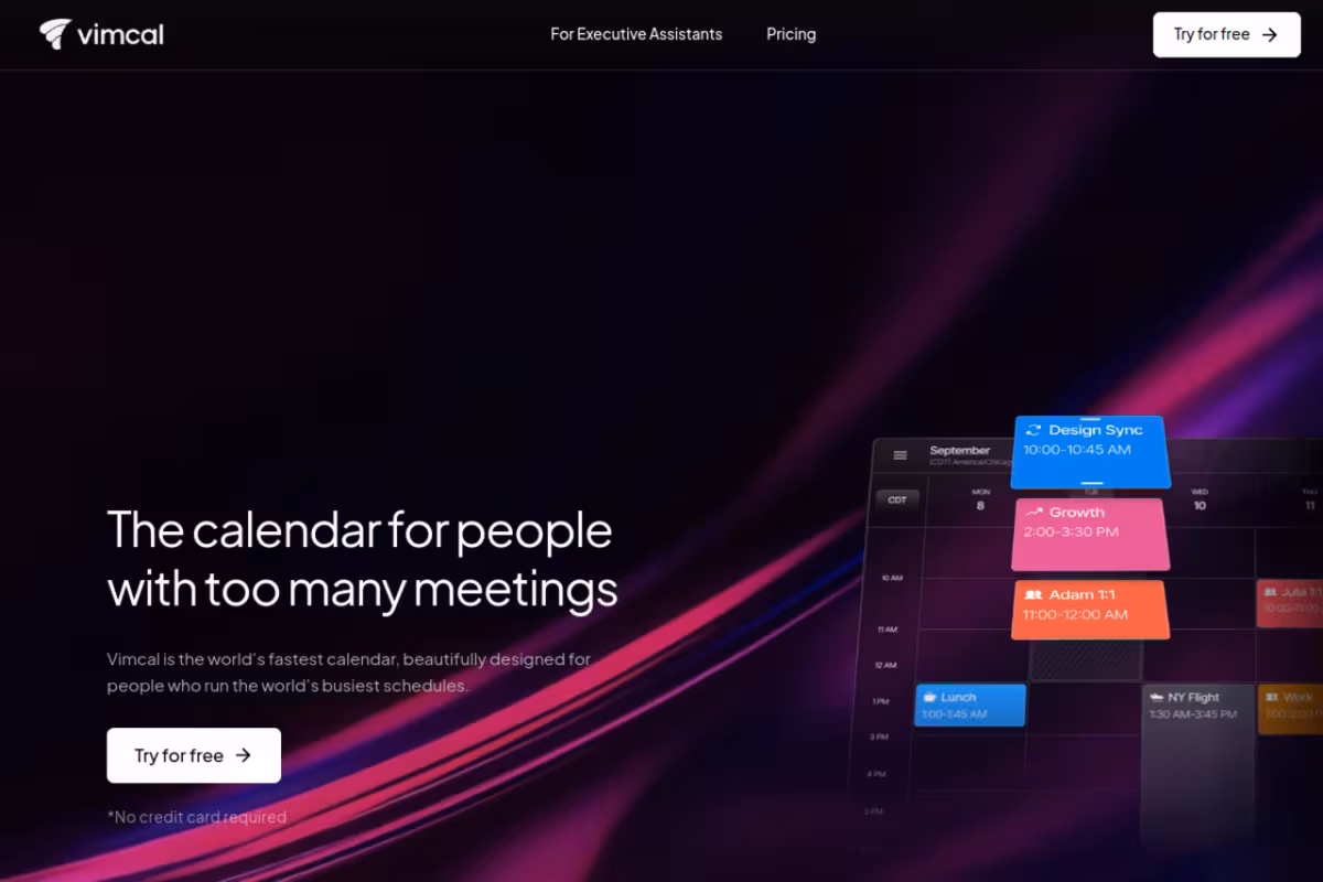 Vimcal homepage screenshot