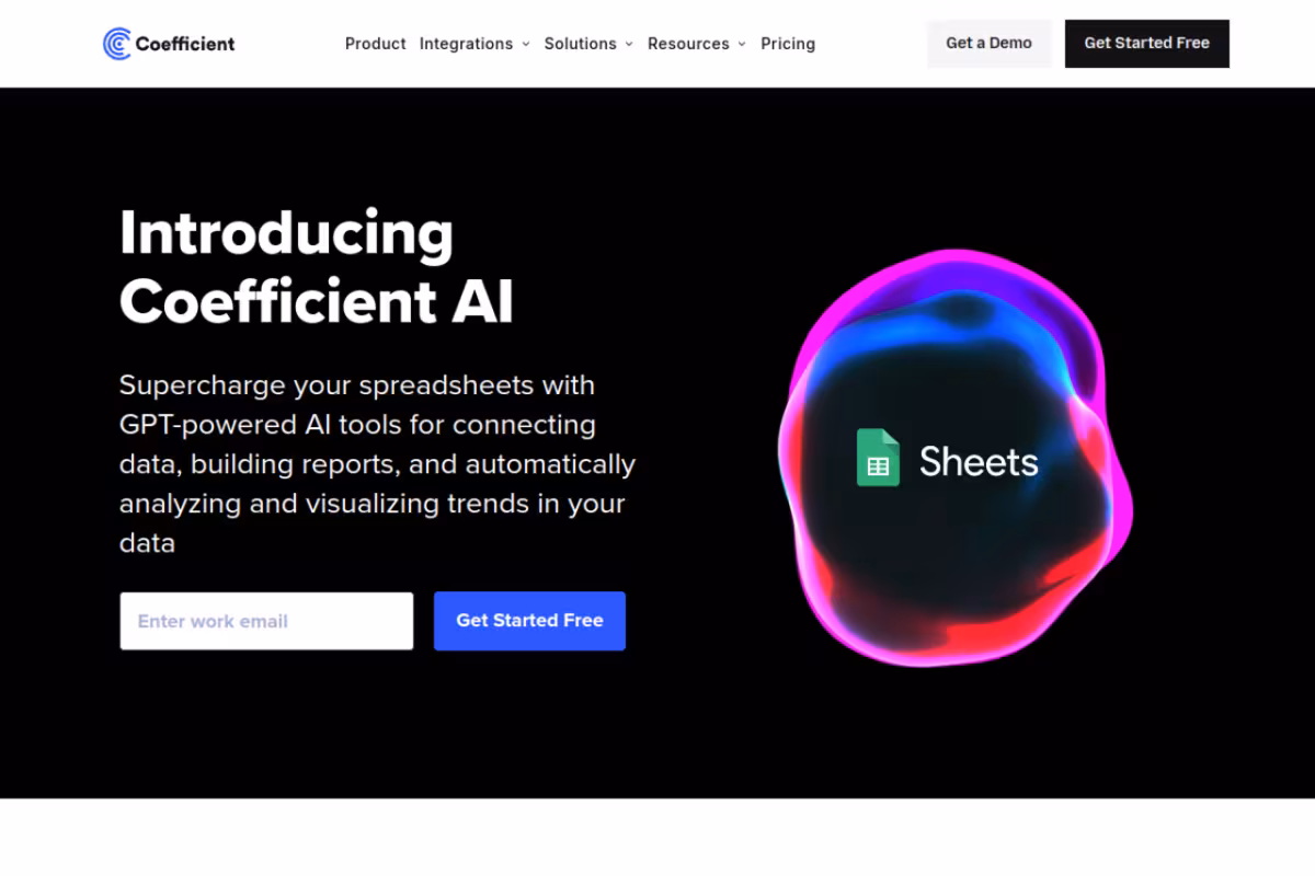 Coefficient homepage screenshot