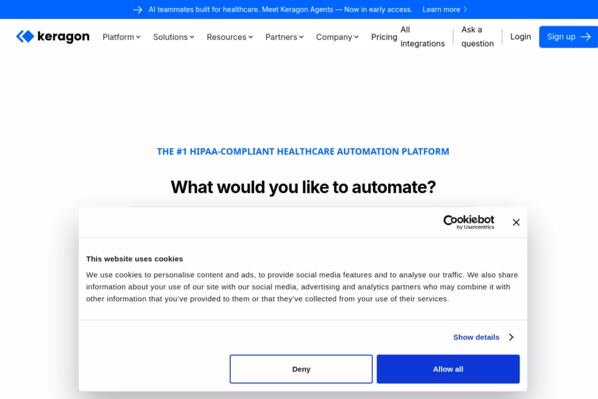 Keragon homepage screenshot