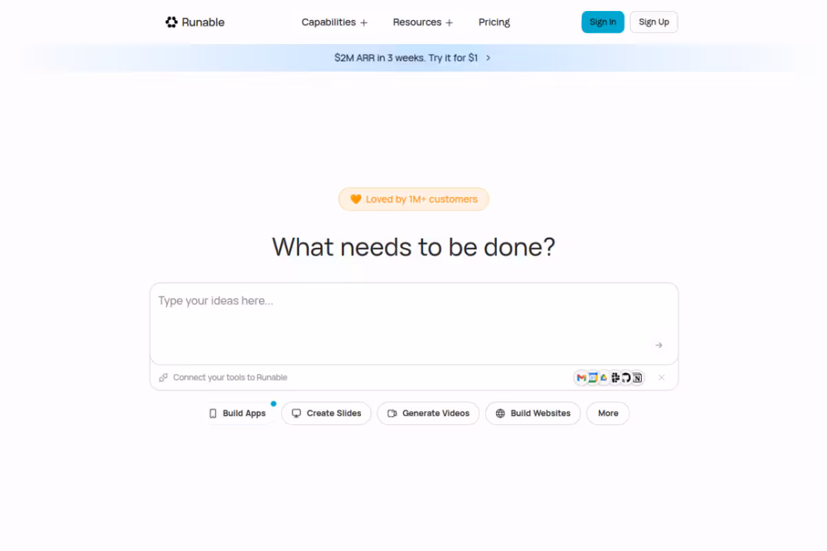 Runable homepage screenshot
