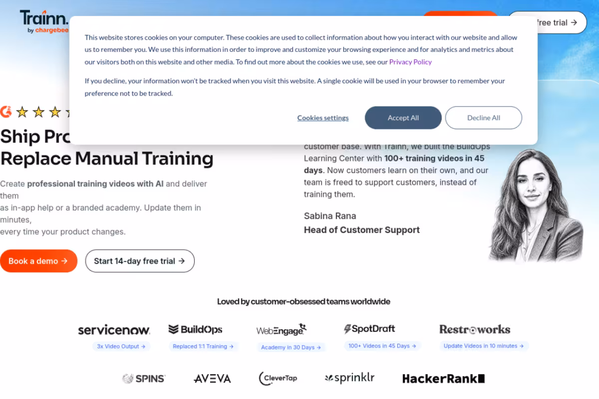 Trainn homepage screenshot