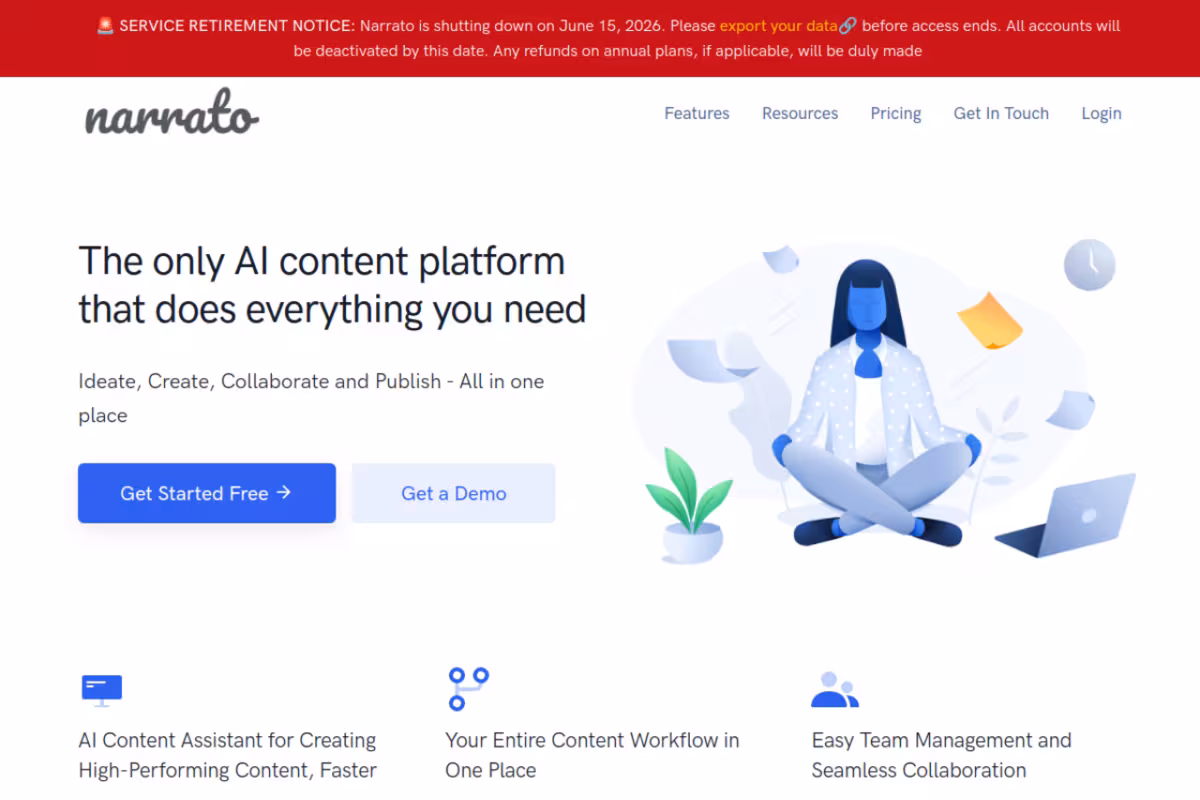 Narrato homepage screenshot