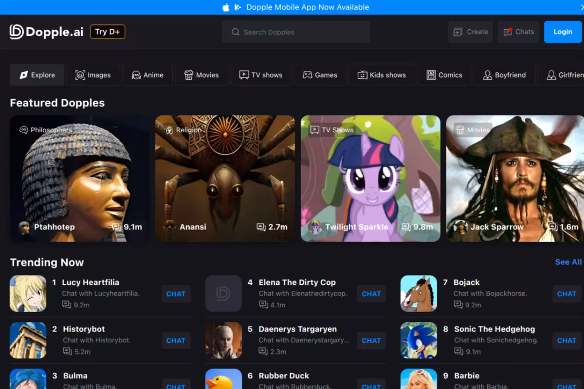 Dopple homepage screenshot