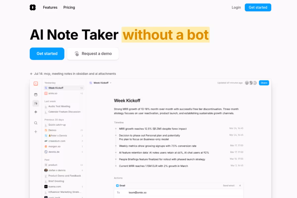 Amie homepage screenshot
