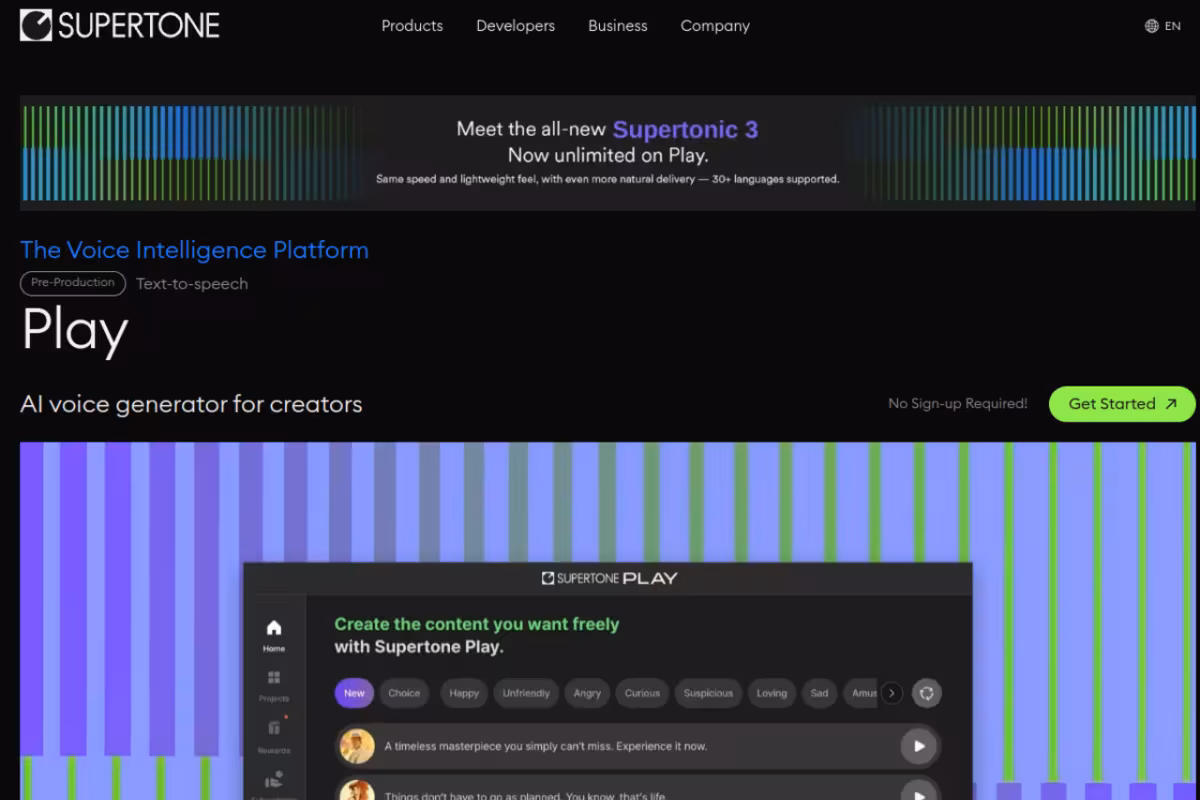 Supertone homepage screenshot