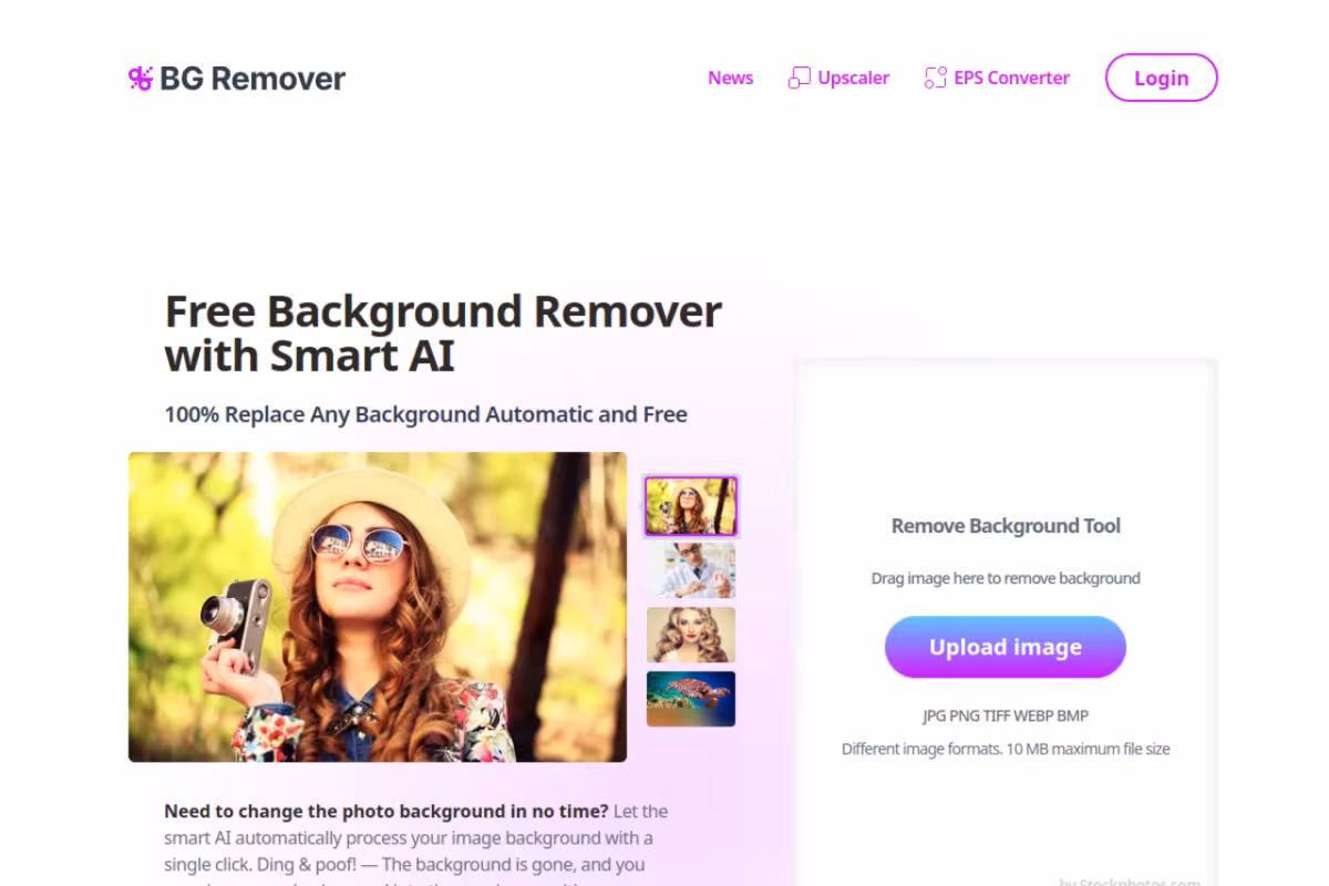 BG Remover homepage screenshot