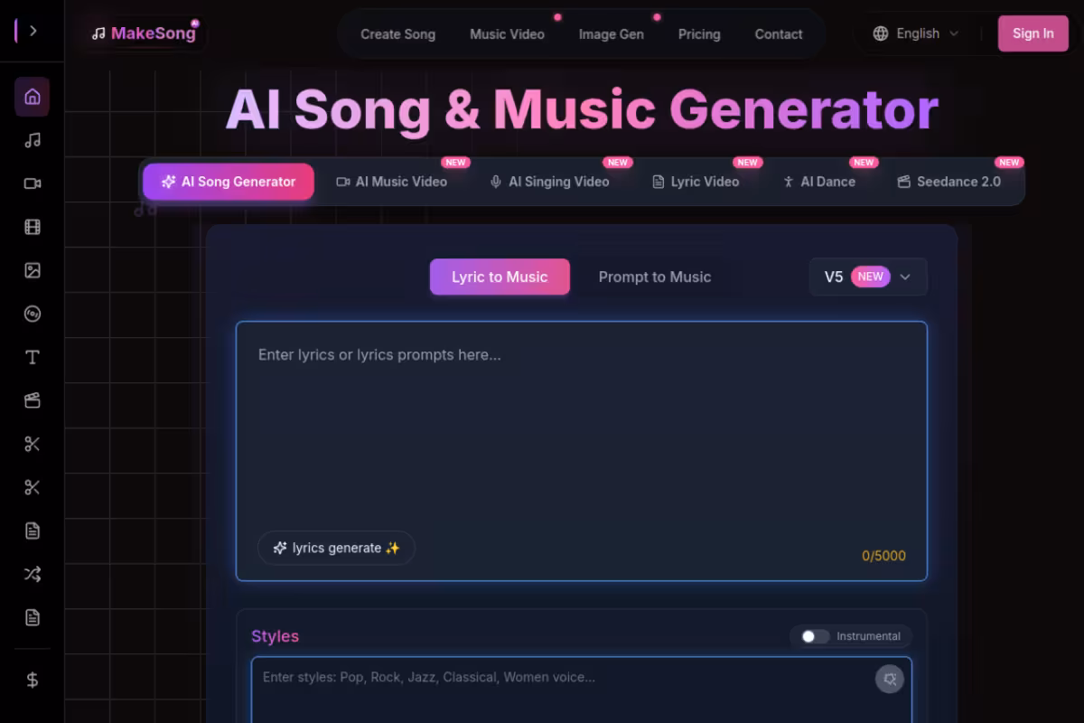 MakeSong homepage screenshot