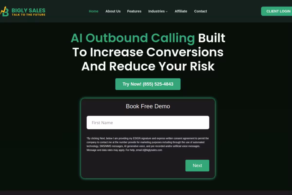 Bigly Sales homepage screenshot