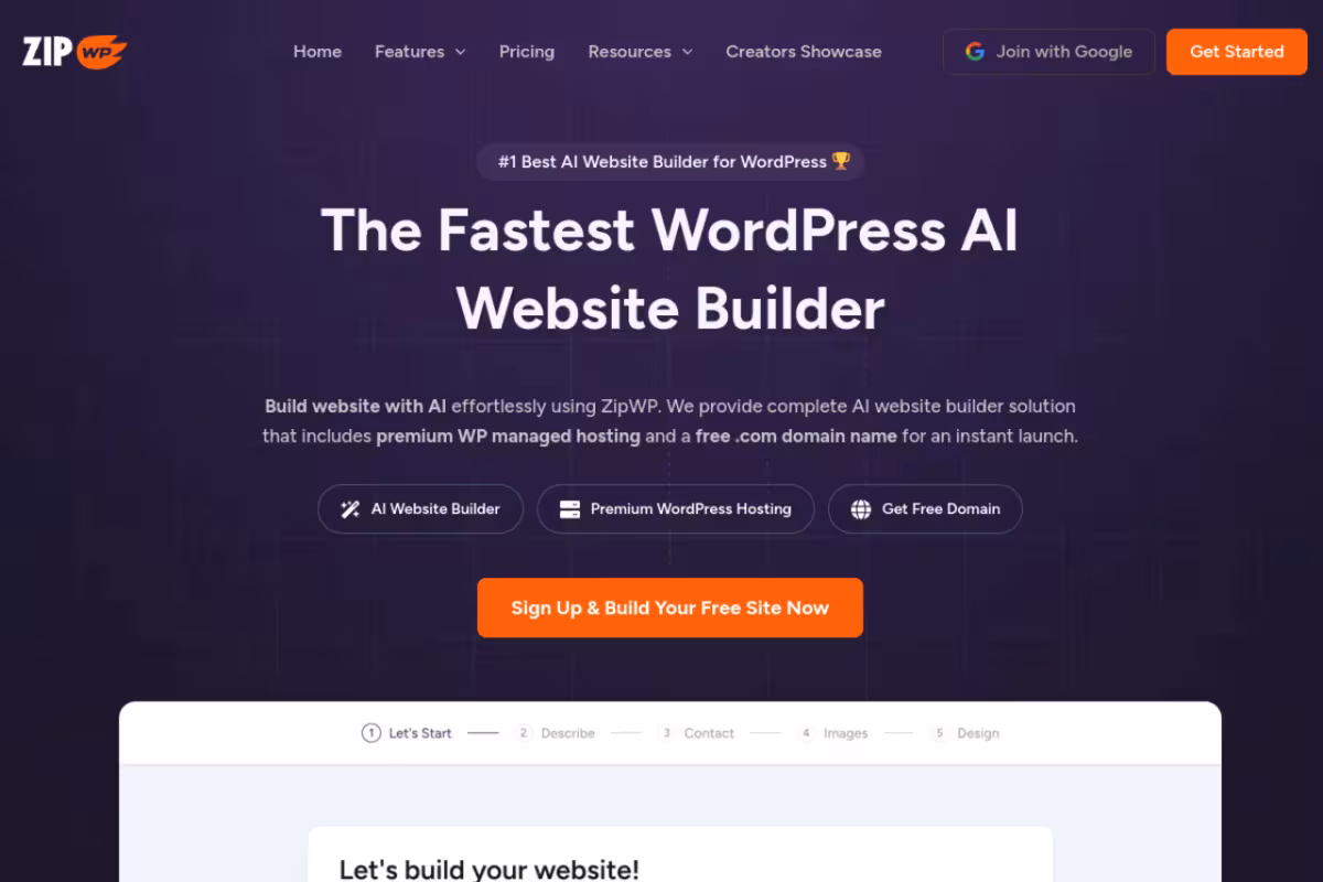 ZipWP homepage screenshot
