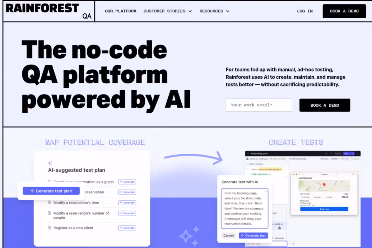 Rainforest QA homepage screenshot