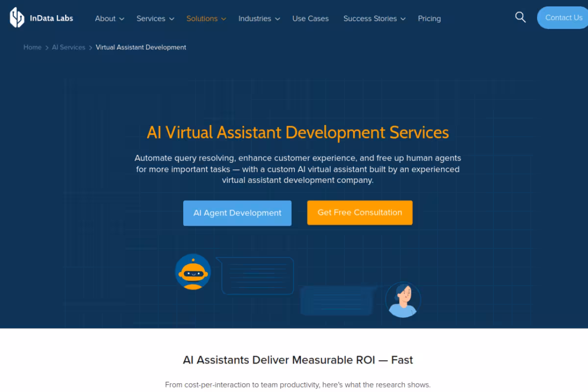 InDataLabs Virtual Assistant homepage screenshot
