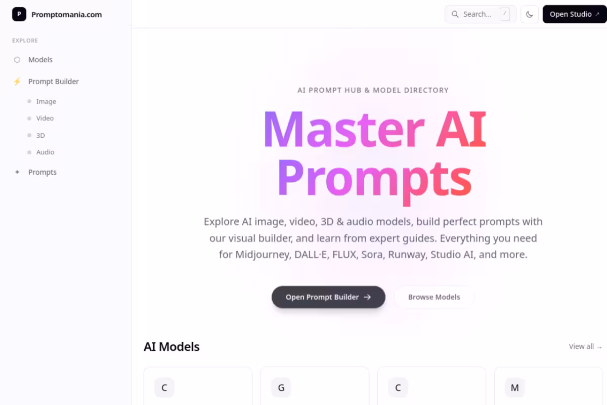 promptoMANIA homepage screenshot