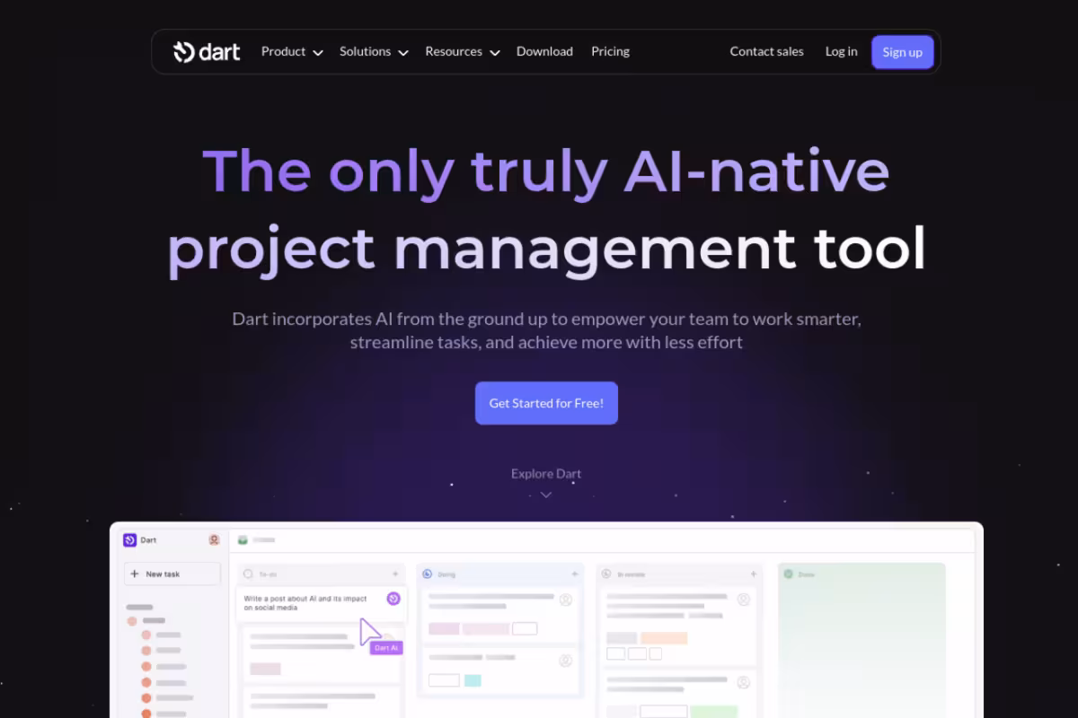 Dart homepage screenshot
