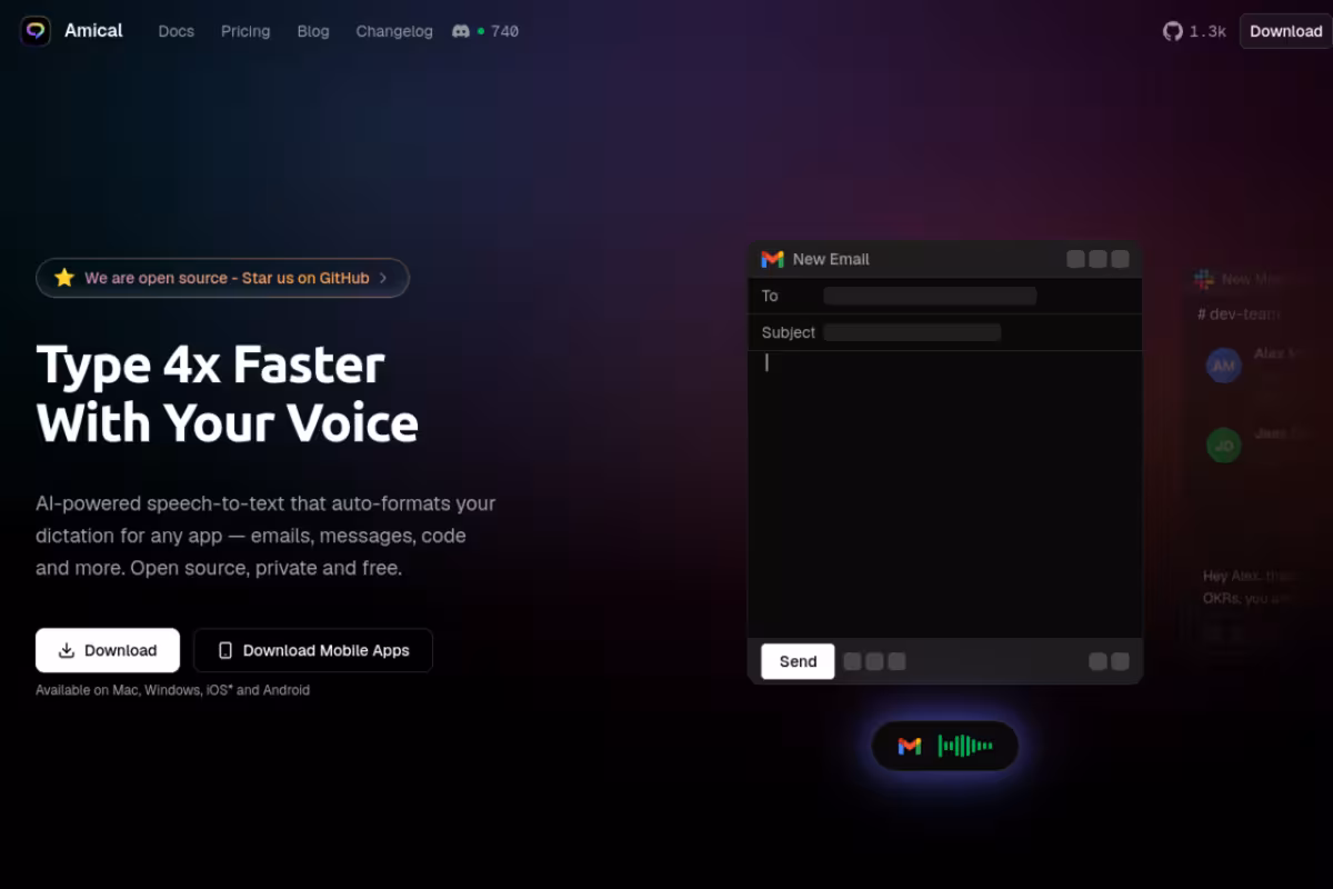 Amical homepage screenshot