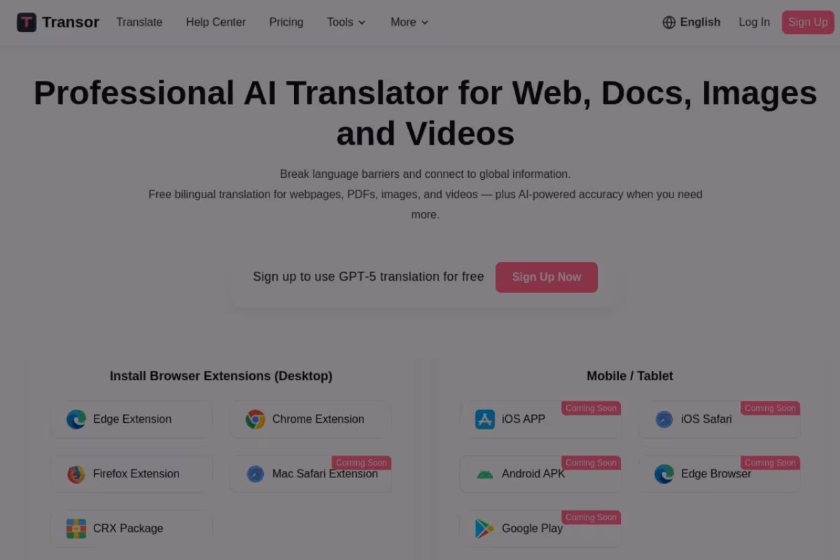 Transor homepage screenshot