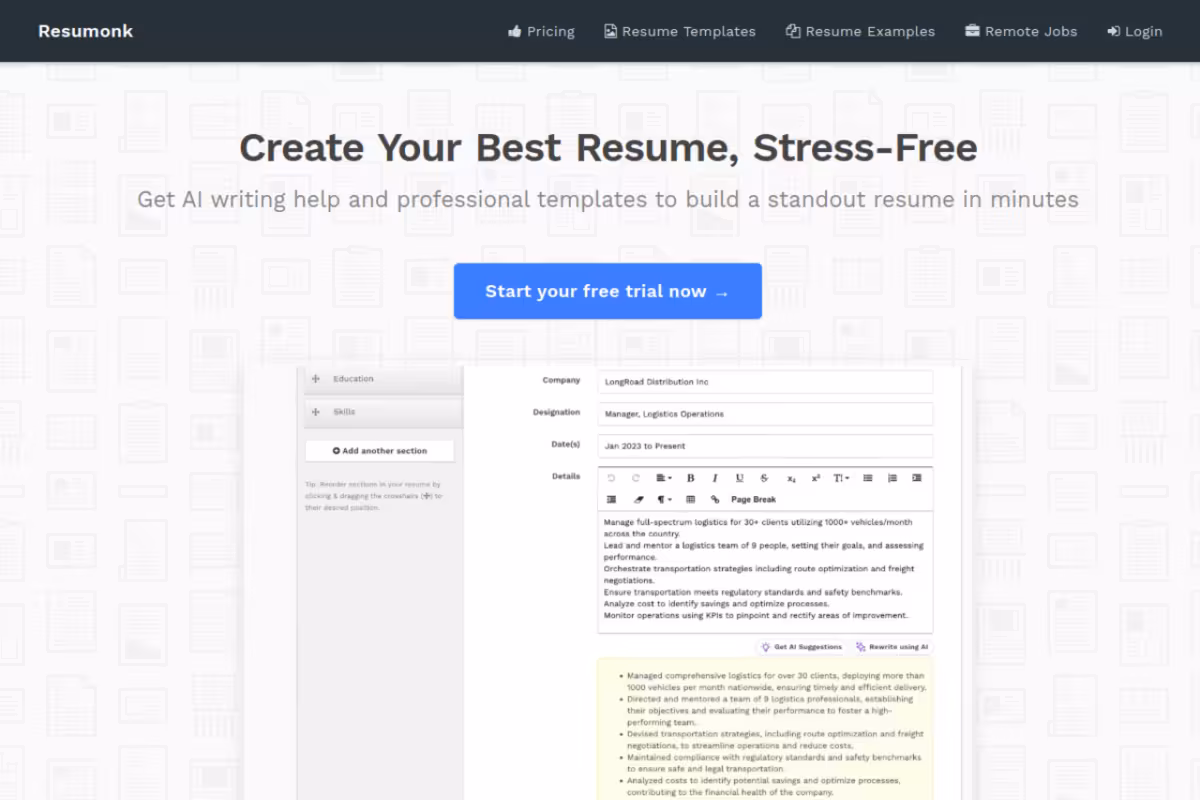 Resumonk homepage screenshot