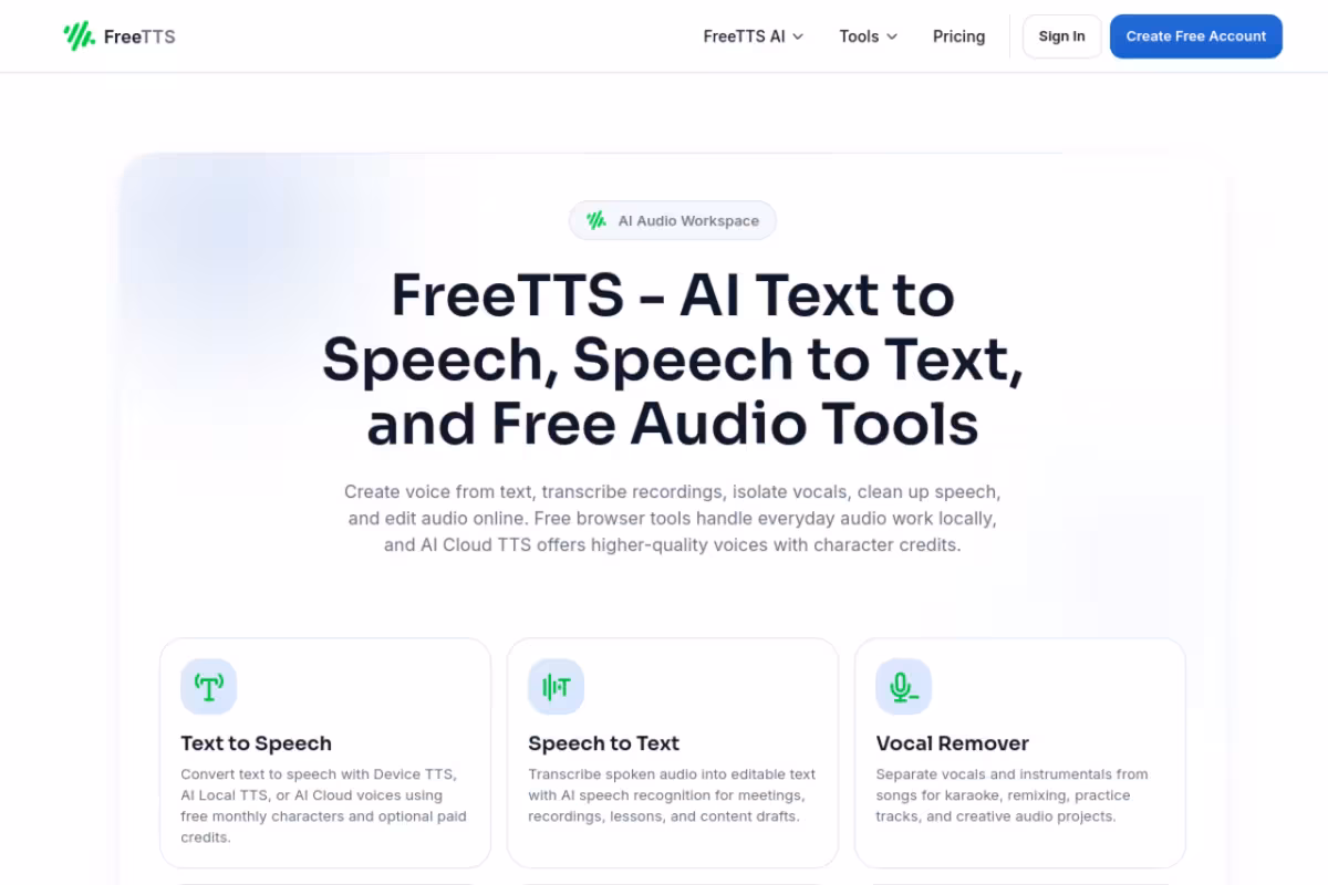 FreeTTS homepage screenshot