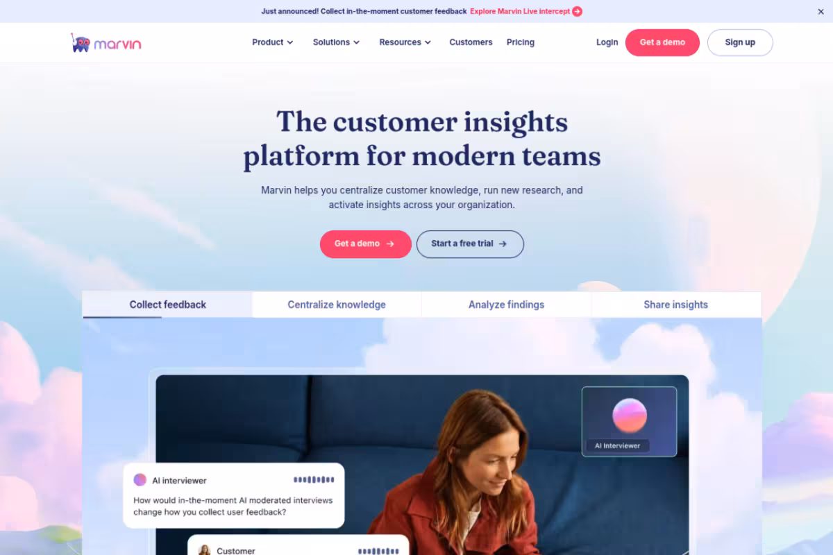 HeyMarvin homepage screenshot