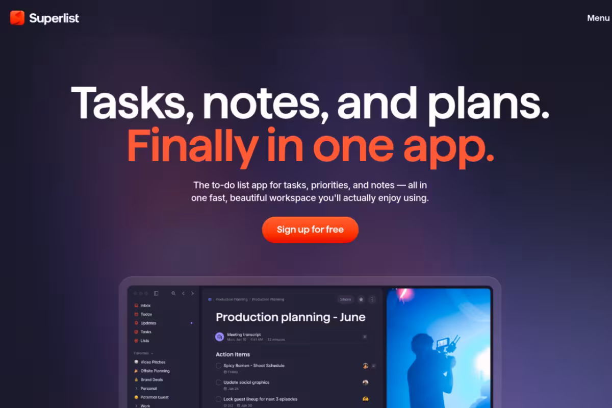 Superlist homepage screenshot