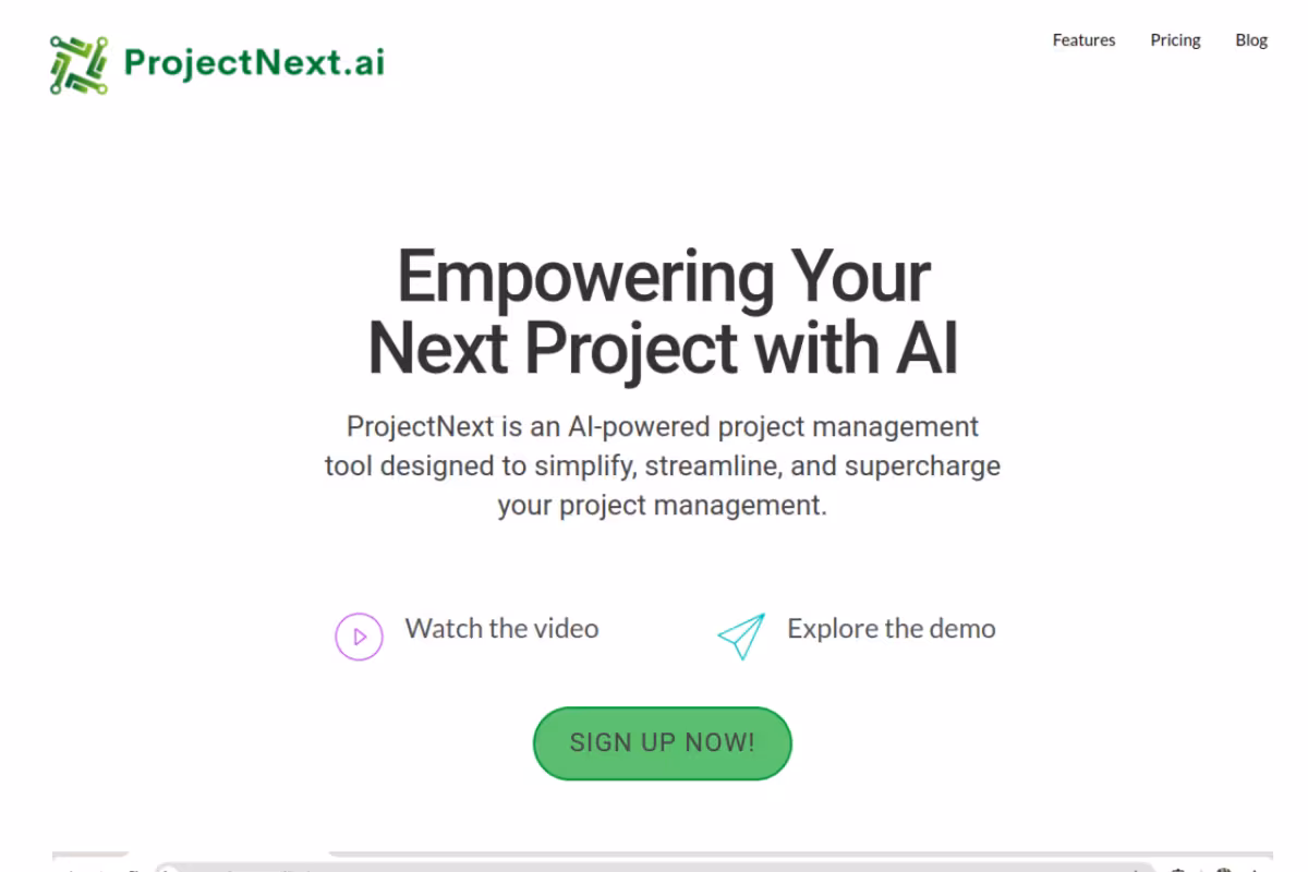 ProjectNext homepage screenshot