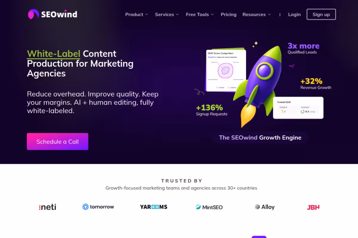 SEOwind homepage screenshot